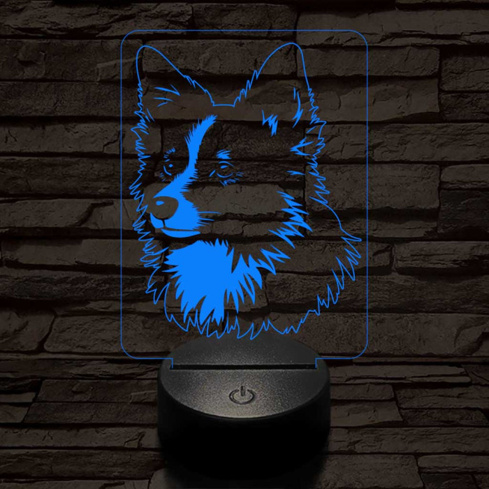 Izlandi juhászkutya-fej 7 színű 3D led lámpa