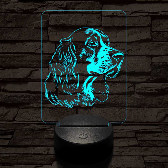 Vörös-fehér ír szetter-fej 7 színű 3D led lámpa