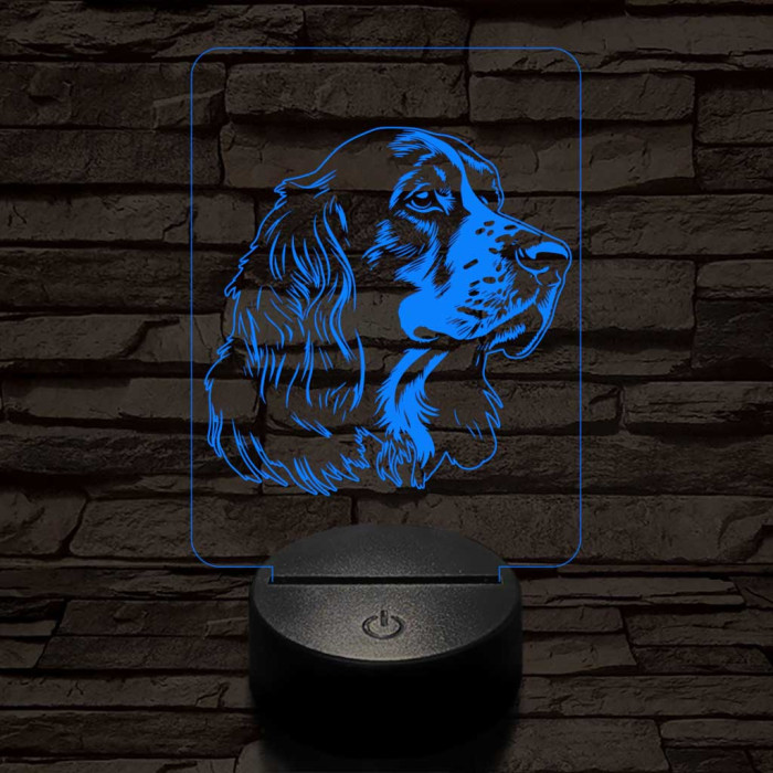 Vörös-fehér ír szetter-fej 7 színű 3D led lámpa