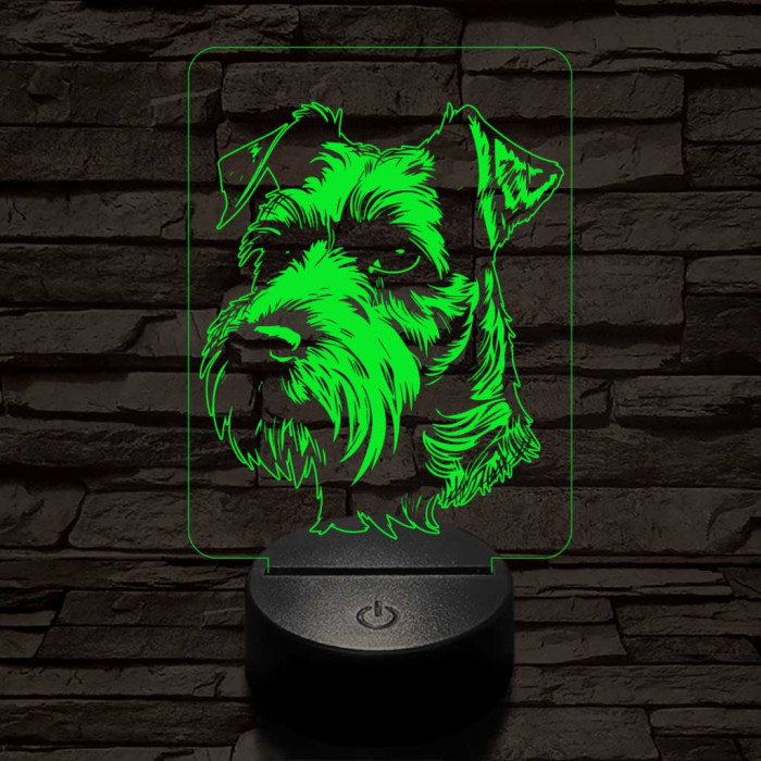 Airedale terrier-fej 7 színű 3D led lámpa