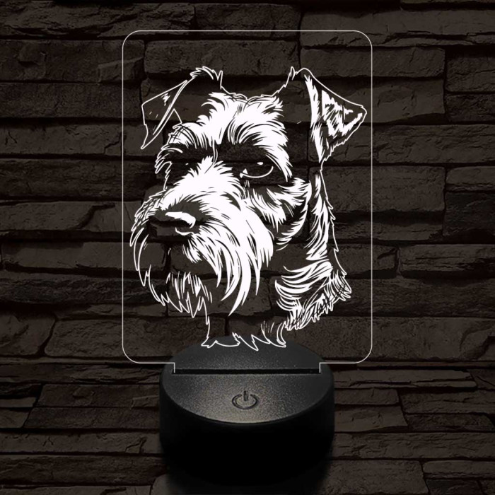 Airedale terrier-fej 7 színű 3D led lámpa