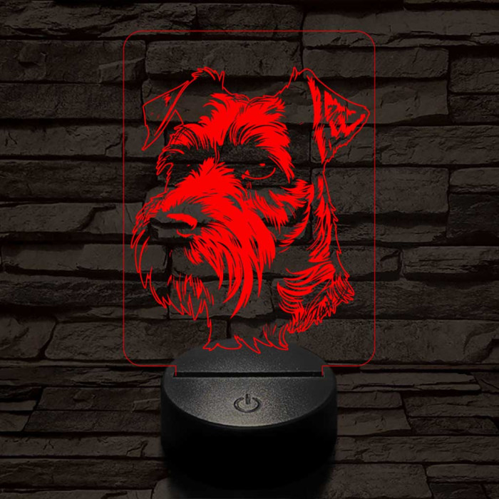 Airedale terrier-fej 7 színű 3D led lámpa