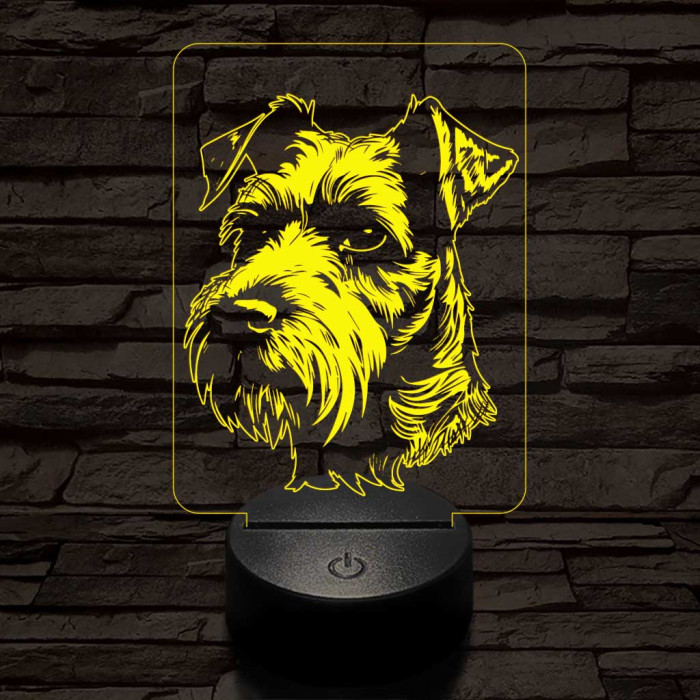 Airedale terrier-fej 7 színű 3D led lámpa