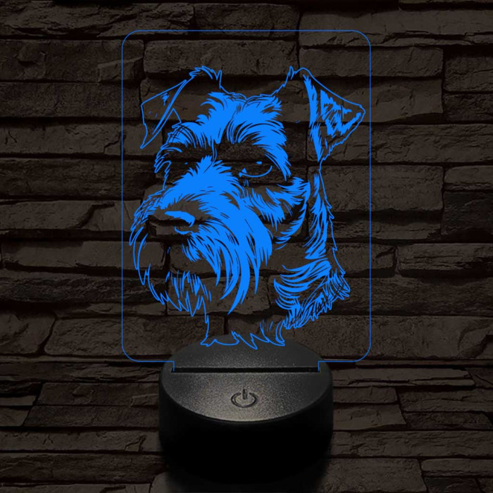 Airedale terrier-fej 7 színű 3D led lámpa