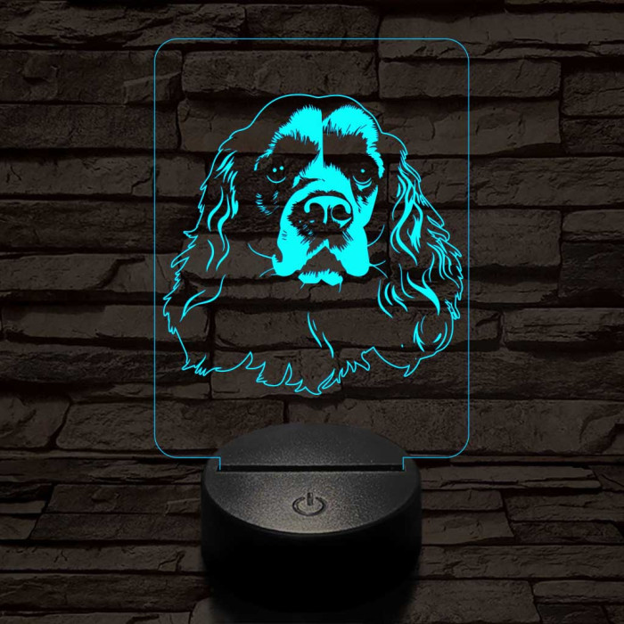 Amerikai cocker spániel-fej 7 színű 3D led lámpa