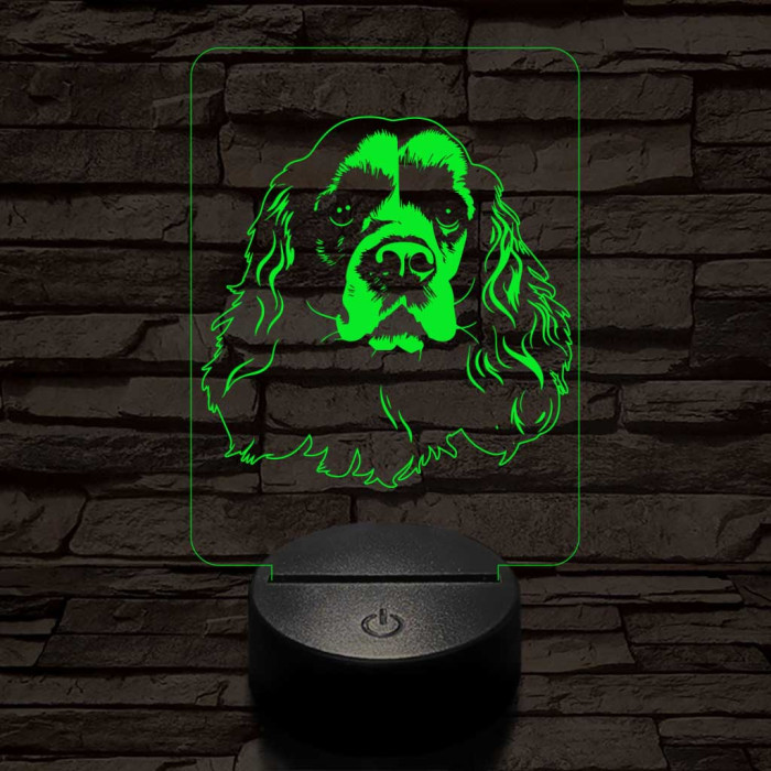 Amerikai cocker spániel-fej 7 színű 3D led lámpa