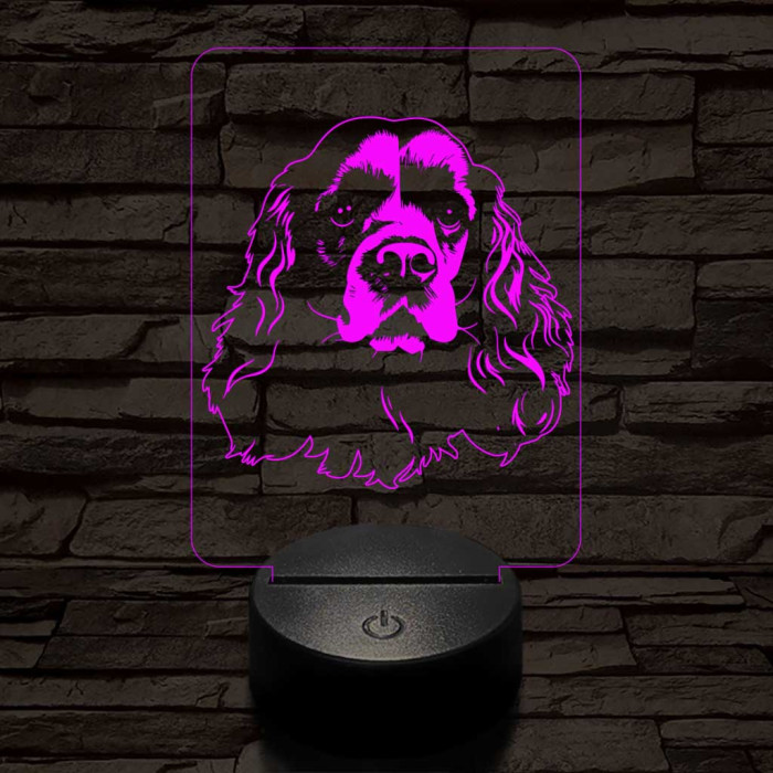 Amerikai cocker spániel-fej 7 színű 3D led lámpa