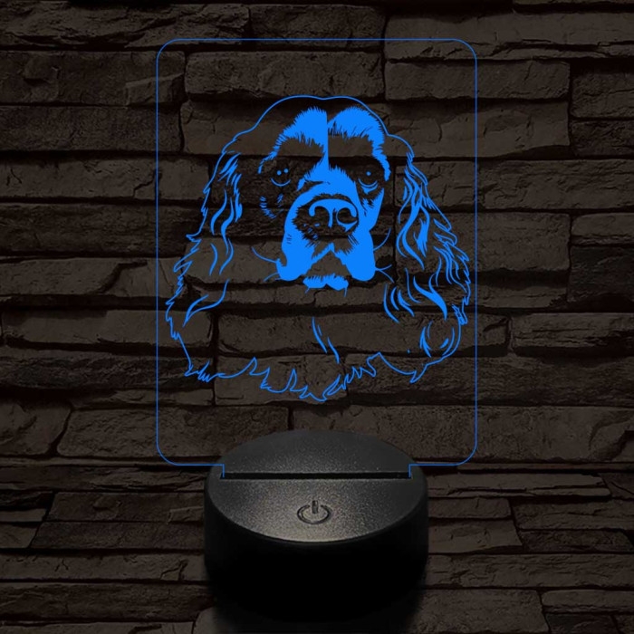 Amerikai cocker spániel-fej 7 színű 3D led lámpa