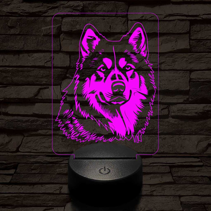 Alaszkai malamut-fej 7 színű 3D led lámpa