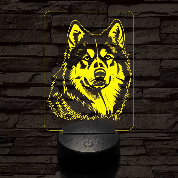 Alaszkai malamut-fej 7 színű 3D led lámpa