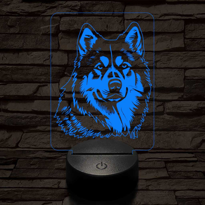 Alaszkai malamut-fej 7 színű 3D led lámpa