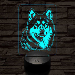 Alaszkai malamut-fej 7 színű 3D led lámpa