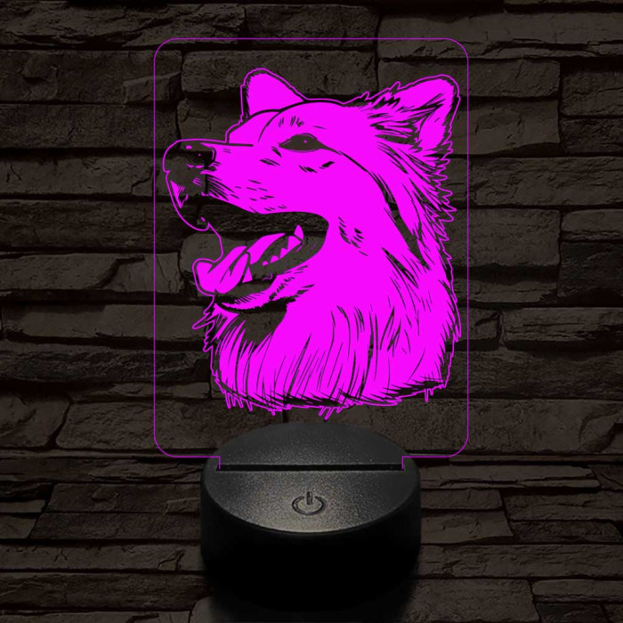 Amerikai eszkimó kutya-fej 7 színű 3D led lámpa