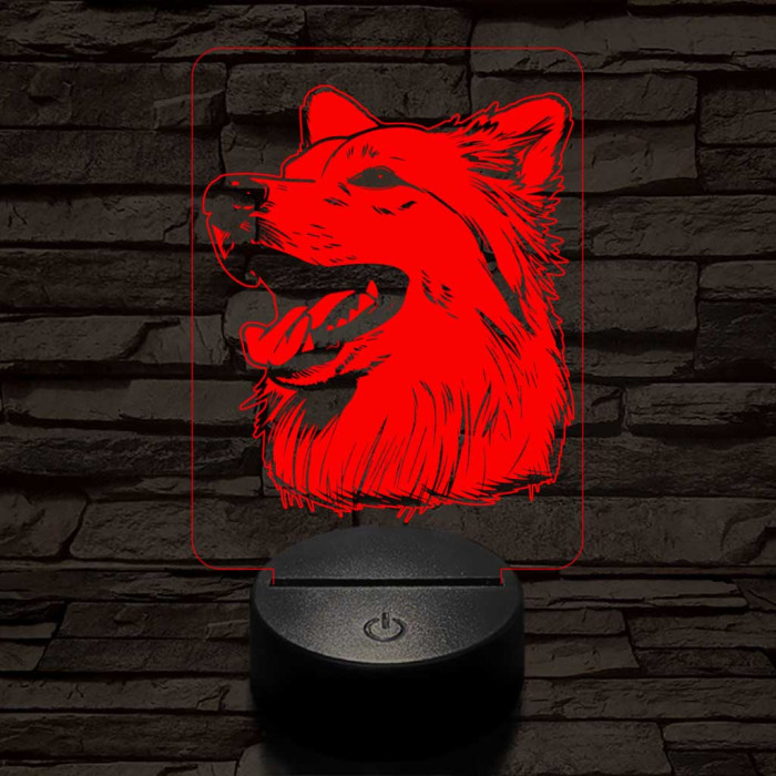 Amerikai eszkimó kutya-fej 7 színű 3D led lámpa