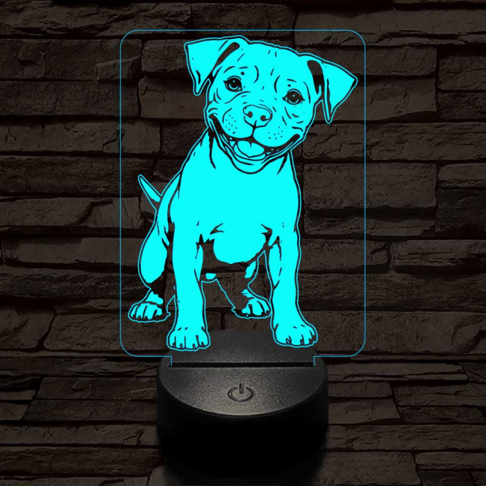 Amerikai pitbull kölyök-fej 7 színű 3D led lámpa