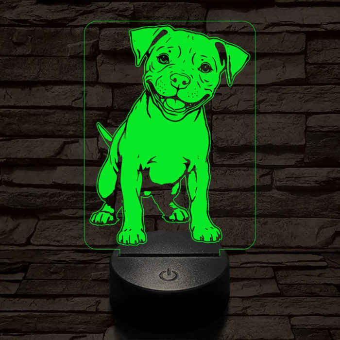 Amerikai pitbull kölyök-fej 7 színű 3D led lámpa