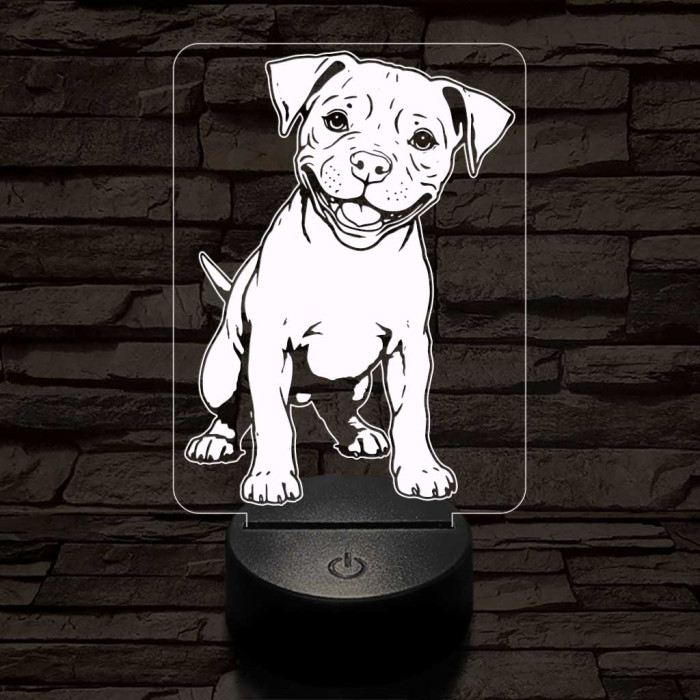Amerikai pitbull kölyök-fej 7 színű 3D led lámpa