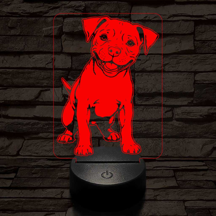 Amerikai pitbull kölyök-fej 7 színű 3D led lámpa