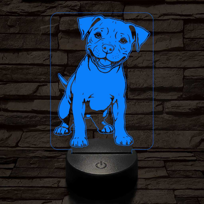Amerikai pitbull kölyök-fej 7 színű 3D led lámpa