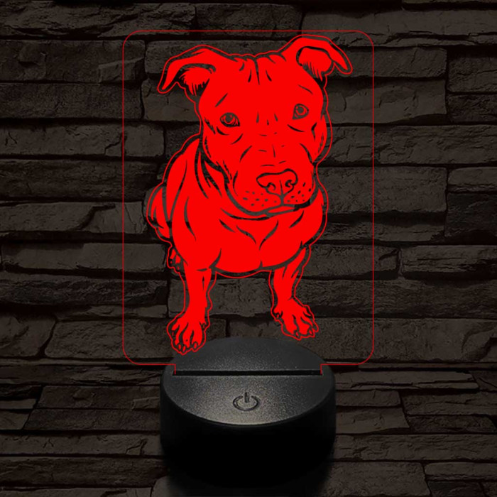 Amerikai pitbull-fej 7 színű 3D led lámpa