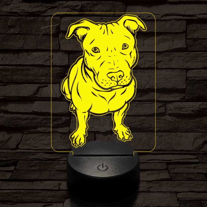 Amerikai pitbull-fej 7 színű 3D led lámpa