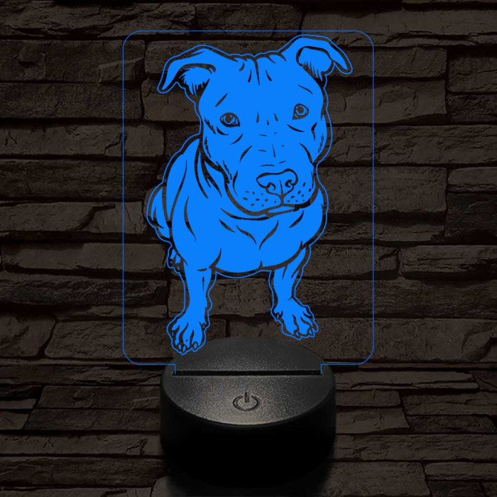 Amerikai pitbull-fej 7 színű 3D led lámpa