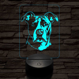 Amerikai staffordshire terrier-fej 7 színű 3D led lámpa