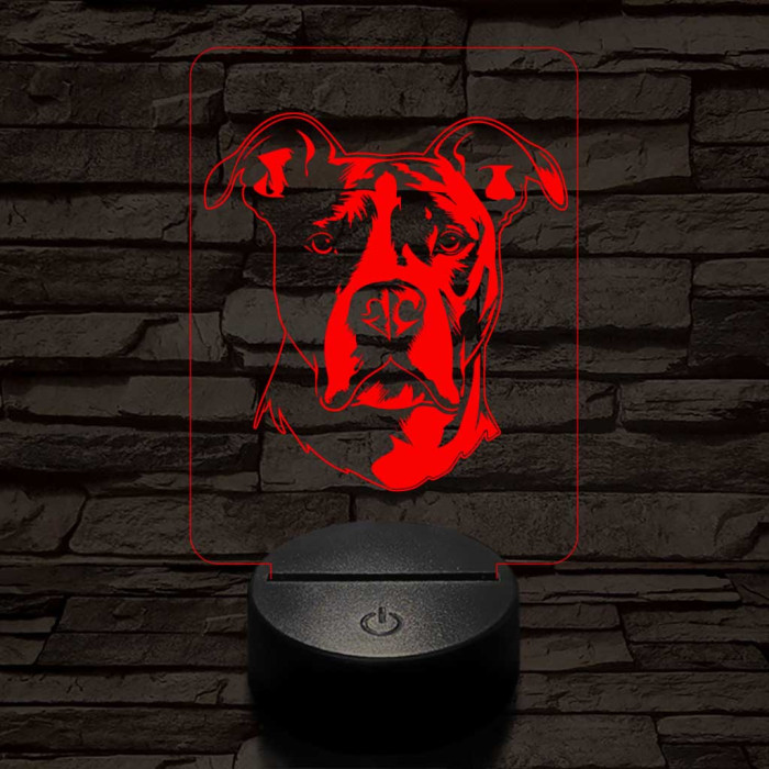 Amerikai staffordshire terrier-fej 7 színű 3D led lámpa