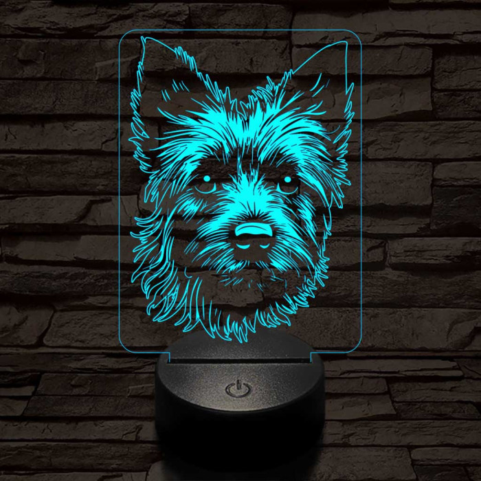 Ausztrál terrier-fej 7 színű 3D led lámpa