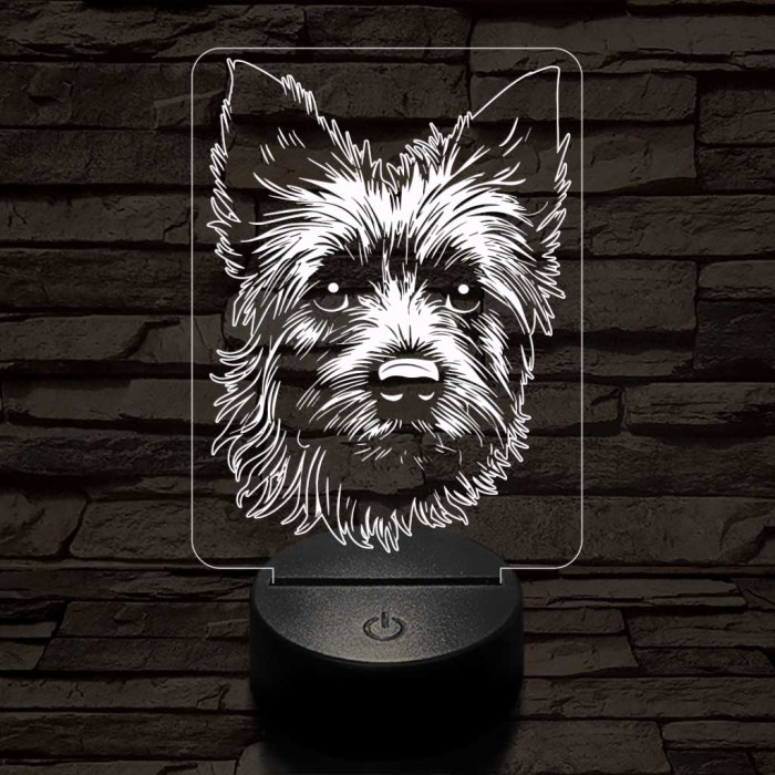 Ausztrál terrier-fej 7 színű 3D led lámpa