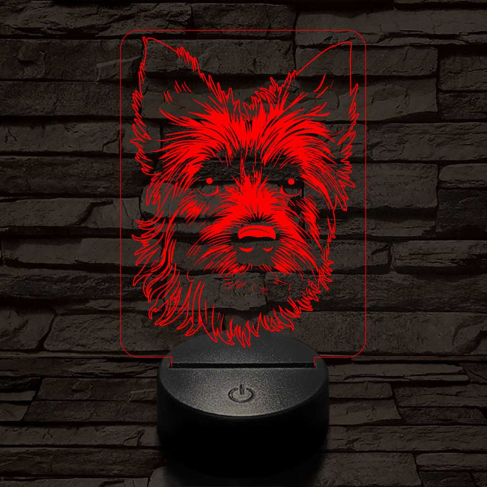 Ausztrál terrier-fej 7 színű 3D led lámpa