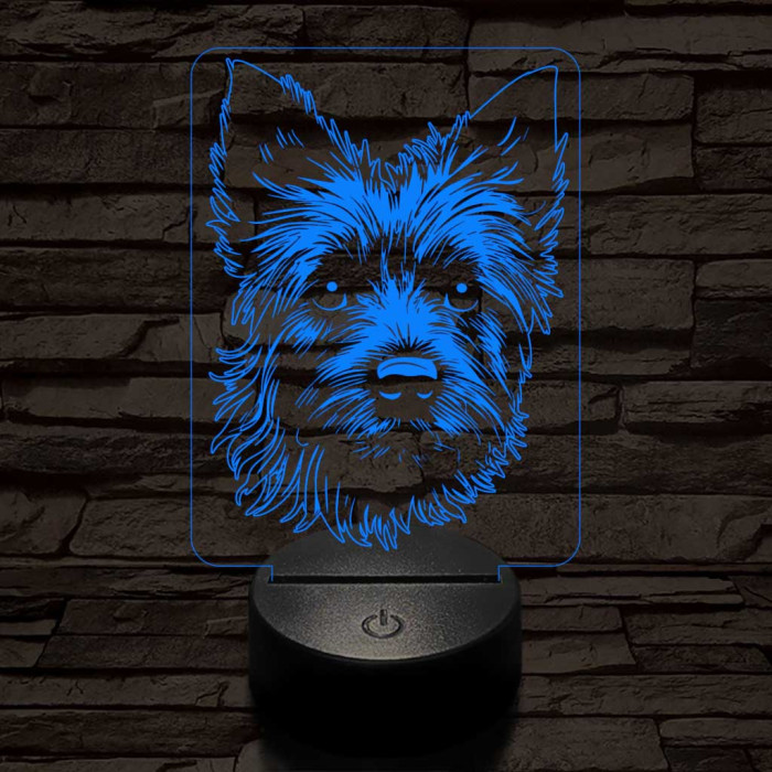Ausztrál terrier-fej 7 színű 3D led lámpa