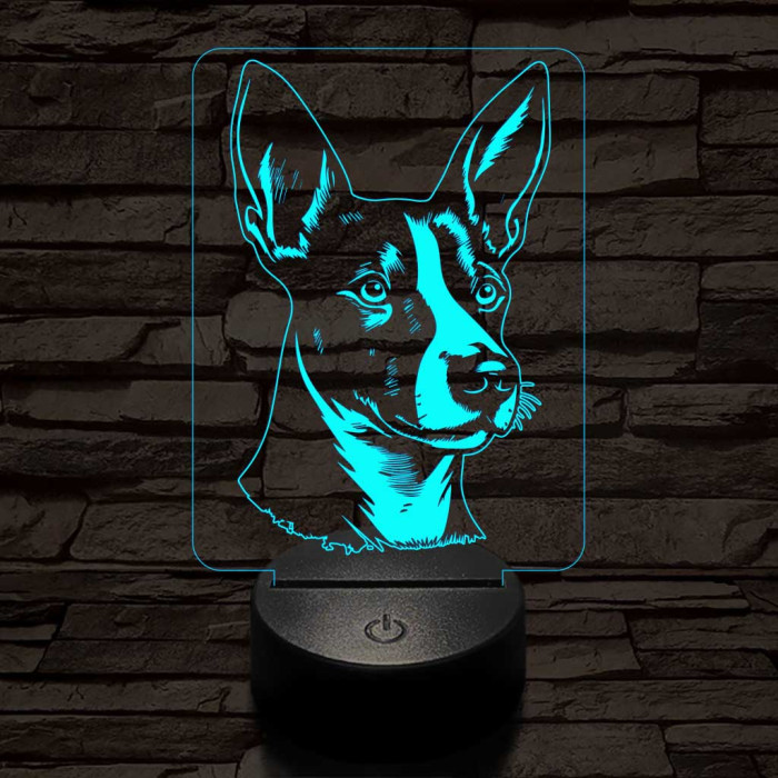 Basenji-fej 7 színű 3D led lámpa