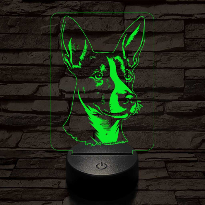 Basenji-fej 7 színű 3D led lámpa