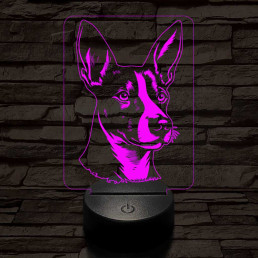 Basenji-fej 7 színű 3D led lámpa