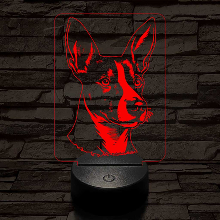 Basenji-fej 7 színű 3D led lámpa