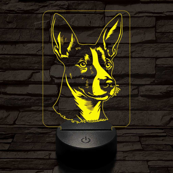 Basenji-fej 7 színű 3D led lámpa