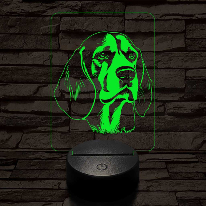Beagle-fej 7 színű 3D led lámpa