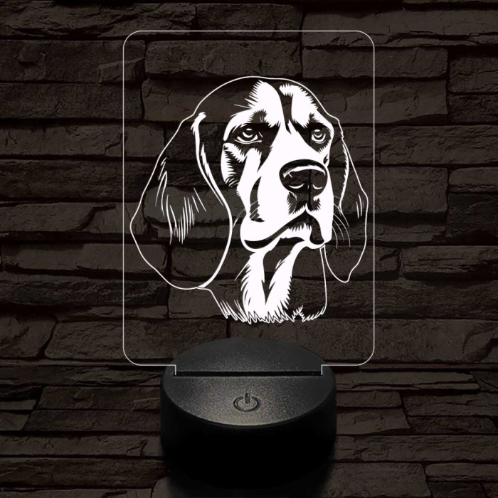 Beagle-fej 7 színű 3D led lámpa