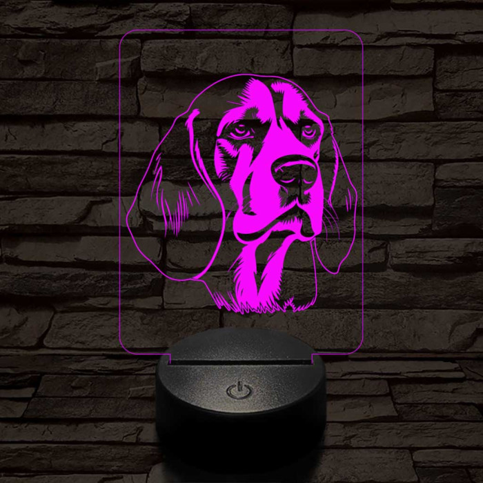 Beagle-fej 7 színű 3D led lámpa