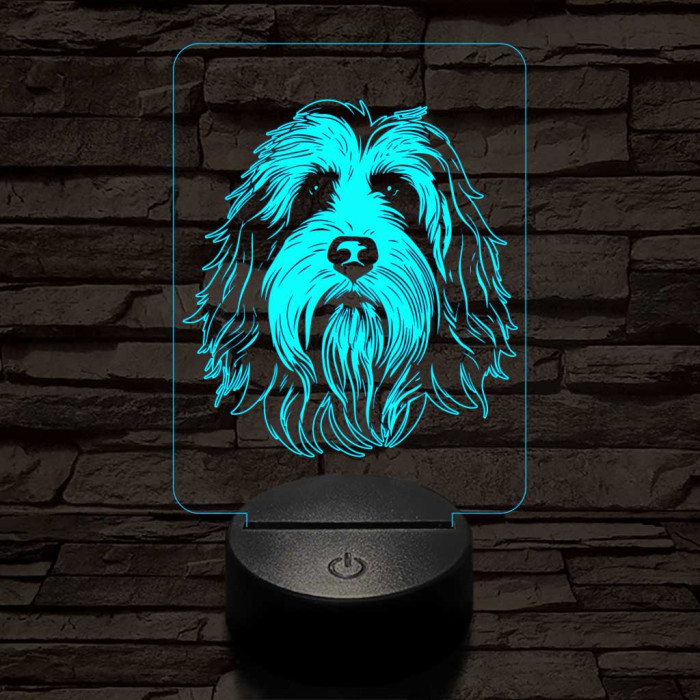 Szakállas collie-fej 7 színű 3D led lámpa