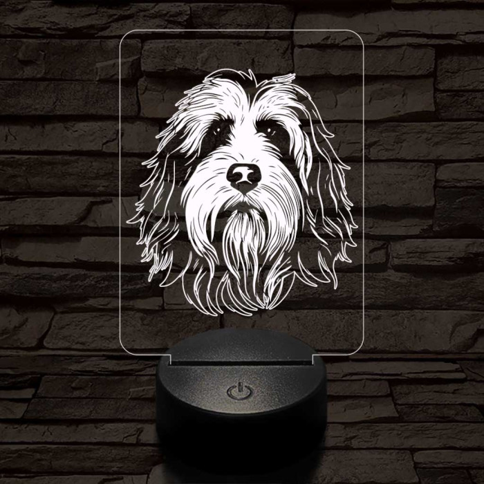Szakállas collie-fej 7 színű 3D led lámpa