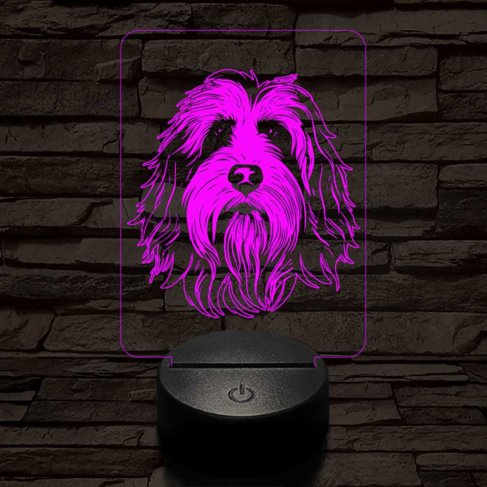 Szakállas collie-fej 7 színű 3D led lámpa