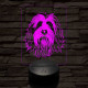 Szakállas collie-fej 7 színű 3D led lámpa