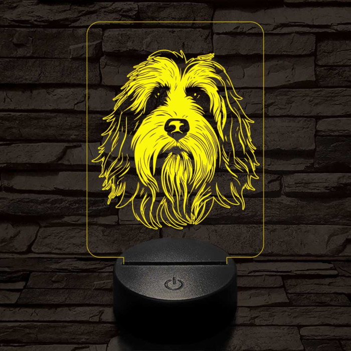 Szakállas collie-fej 7 színű 3D led lámpa