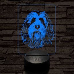 Szakállas collie-fej 7 színű 3D led lámpa