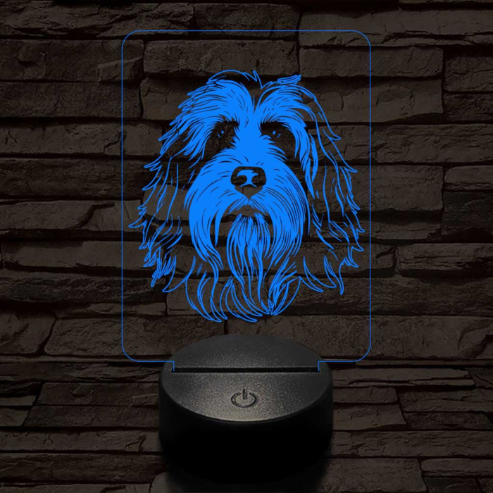 Szakállas collie-fej 7 színű 3D led lámpa