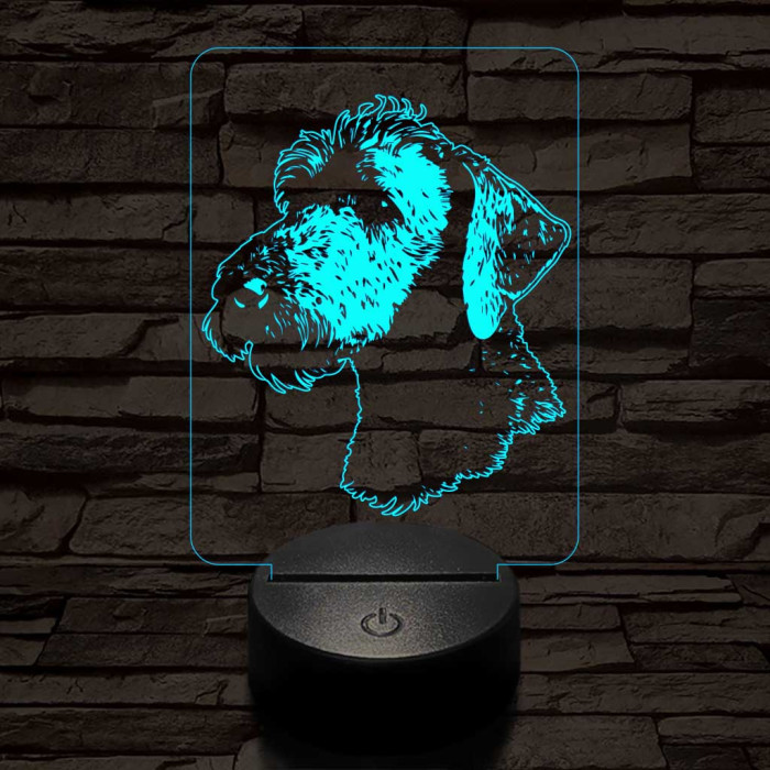 Bedlington terrier-fej 7 színű 3D led lámpa