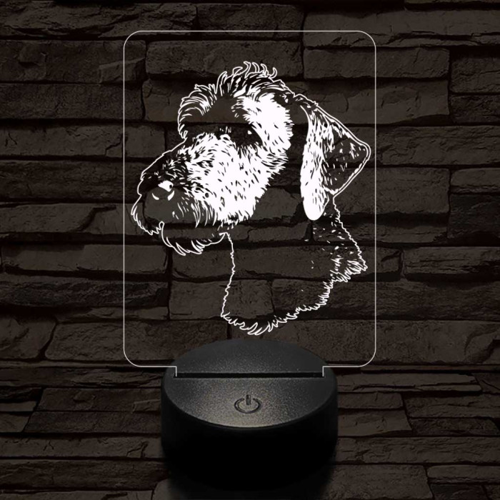 Bedlington terrier-fej 7 színű 3D led lámpa