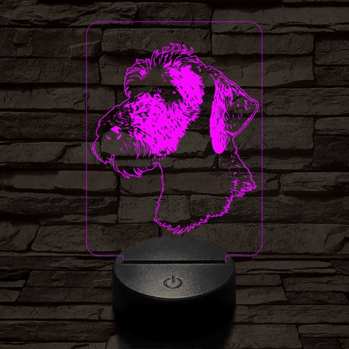 Bedlington terrier-fej 7 színű 3D led lámpa